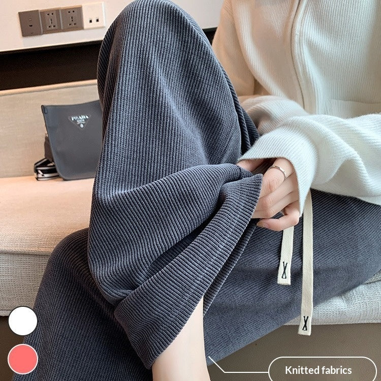 High-waisted Straight-leg Drapey Knit Lounge Pants